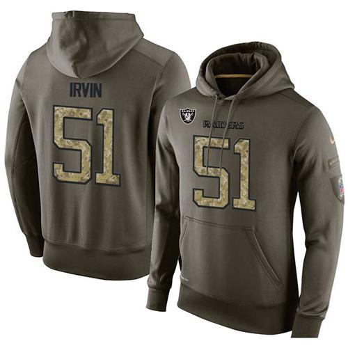 NFL Men's Nike Oakland Raiders #51 Bruce Irvin Stitched Green Olive Salute To Service KO Performance Hoodie - Click Image to Close